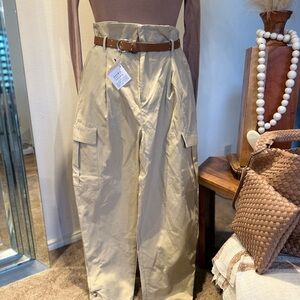 High-Waisted Beige Cargo Pants